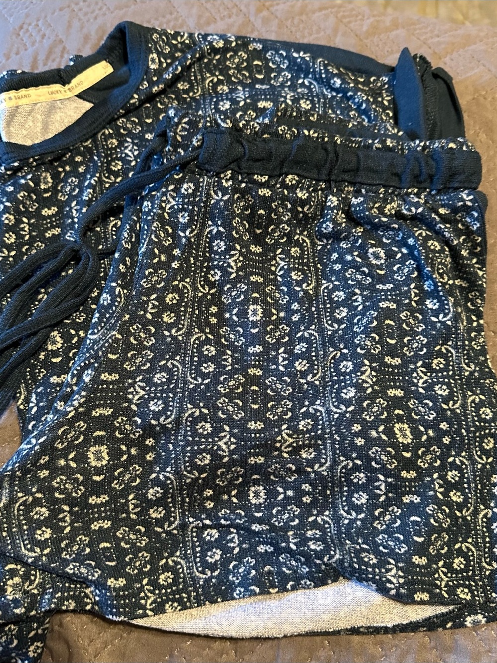 Lucky Brand Navy and White Printed Pajama Set